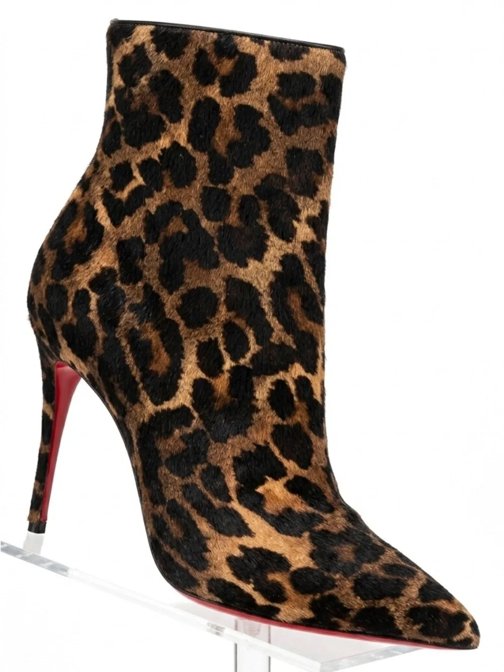 Christian Louboutin Leopard Print Pointed Ankle Boot - Brown/Black with Red Sole